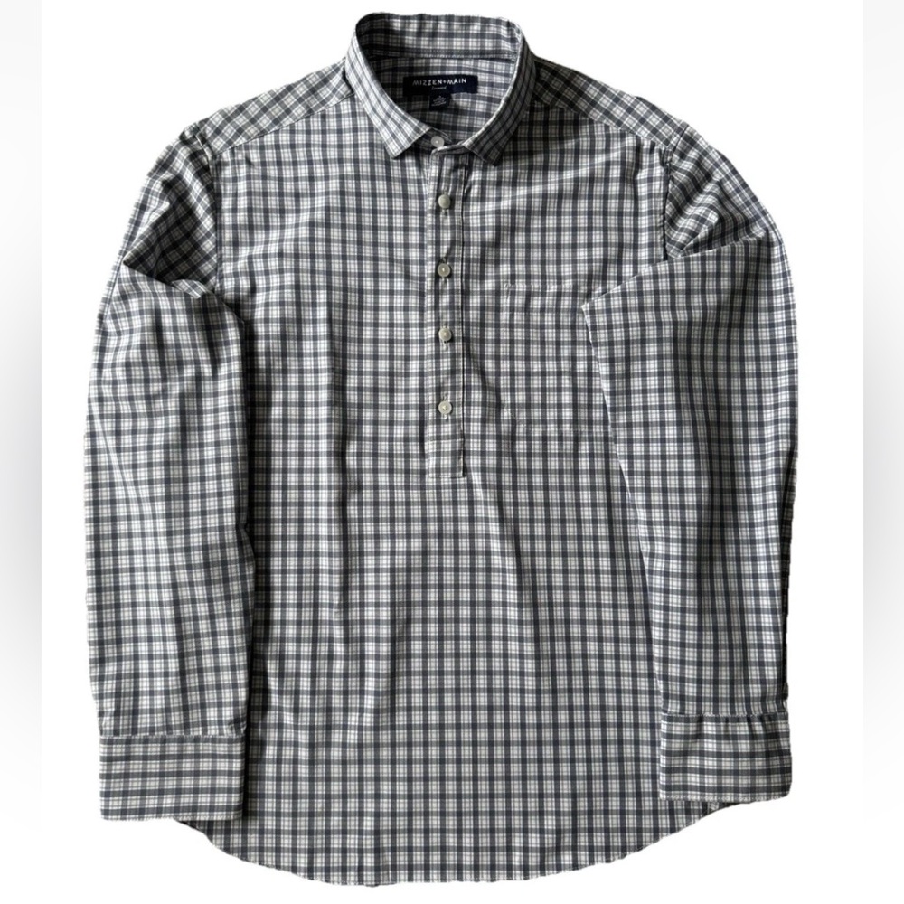 Mizzen + Main Mens Leeward Plaid Small Trim Fit No Tuck Plaid 1/2 Button Popover